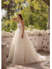 Thin Straps Beaded Lace Pleated Tulle Wedding Dress